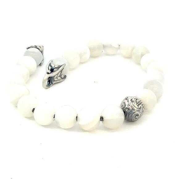 David Yurman Moonstone Engraved Bead Bracelet 8" Sterling Silver Estate DY671 - Picture 3 of 5